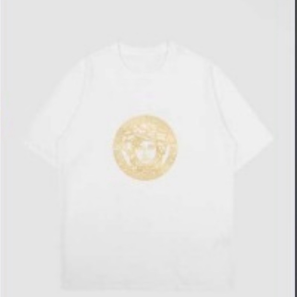 Versace White Men's Graphic T‑Shirt with Gold Medallion Print